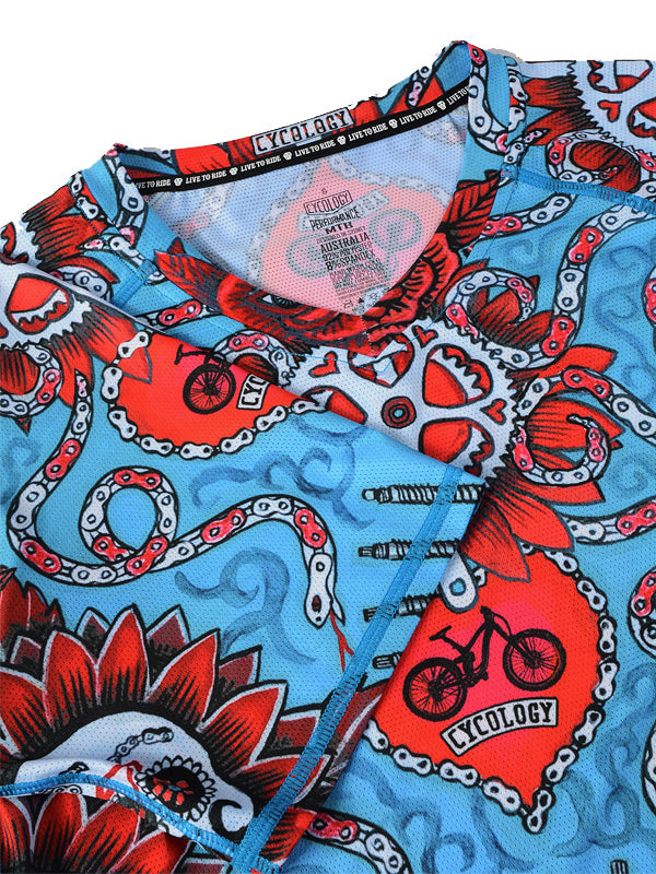 Baja Blue Women's Short Sleeve Mountain Bike Jersey V Neck  | Cycology USA