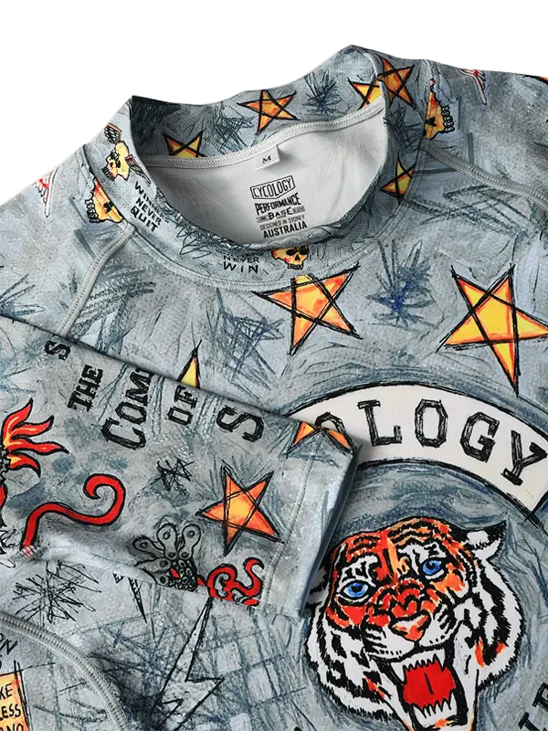 City of Angels Gray Long Sleeve Cycling Base Layer  with star and tiger design on a gray background