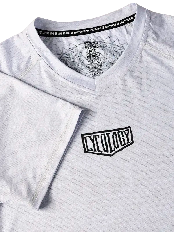 Day of The Shred Grey Women's Short Sleeve MTB Jersey with a V Neck and Cycology logo