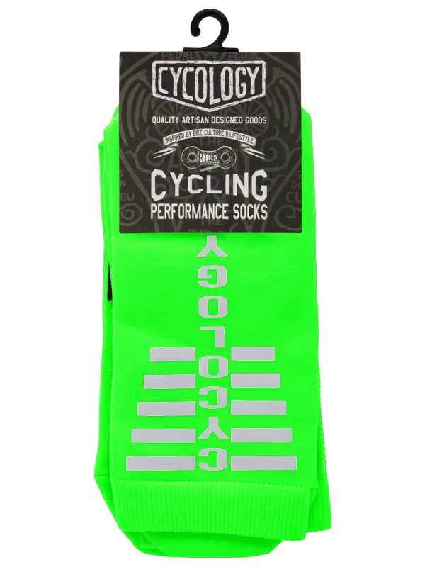 Cycology Green Reflective Logo Cycling Socks  Packaging Cycology USA