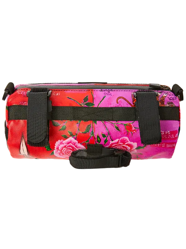 Multicolored floral patterned bike  bag with black Velcro  straps 