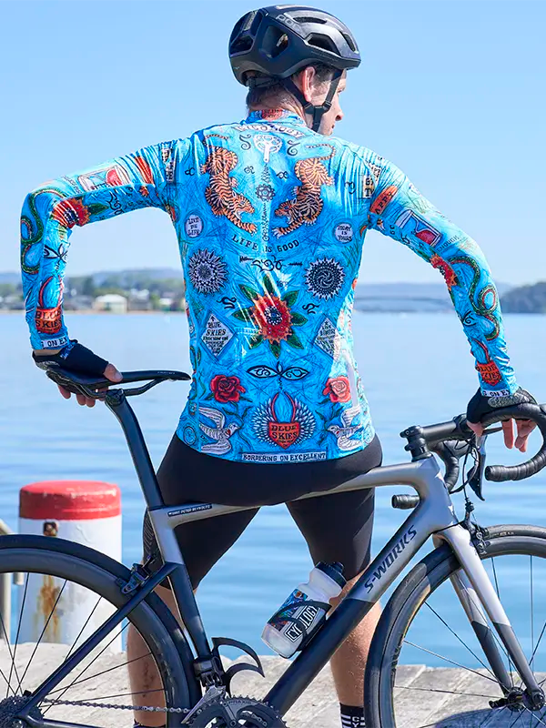 Koa Samui Men's Blue Long Sleeve Summer Cycling Jersey  Back on model  | Cycology USA