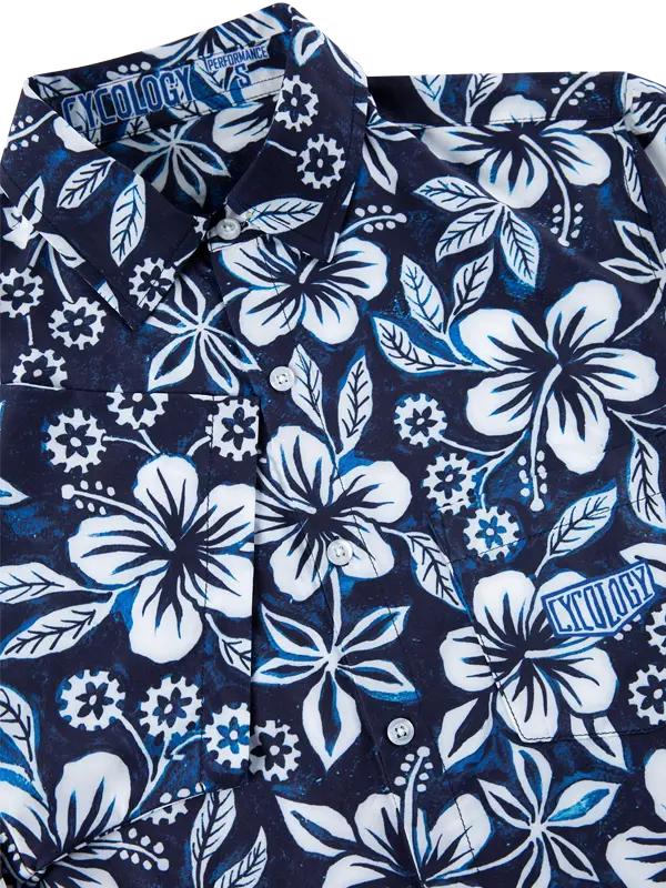 Oahu Men's Blue Gravel Cycling Shirt Collar  | Cycology USA