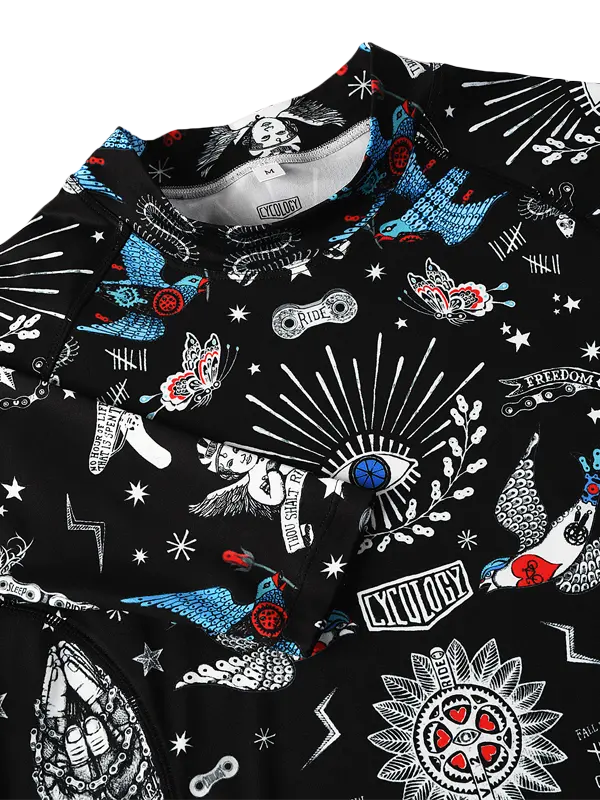 Tattoo Black Long Sleeve Cycling Base Layer  Neck Cycology USA