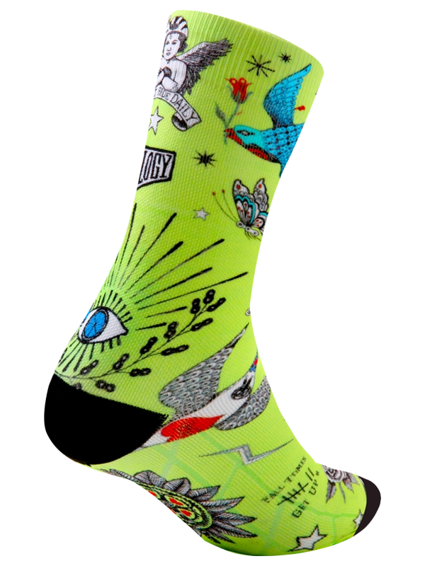 Tattoo Lime Cycling Socks Side | Cycology USA