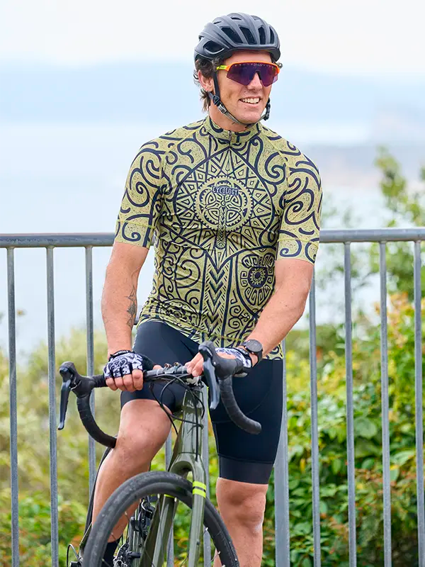 Zanzibar Green Men's Cycling Jersey model on bike  | Cycology AUS